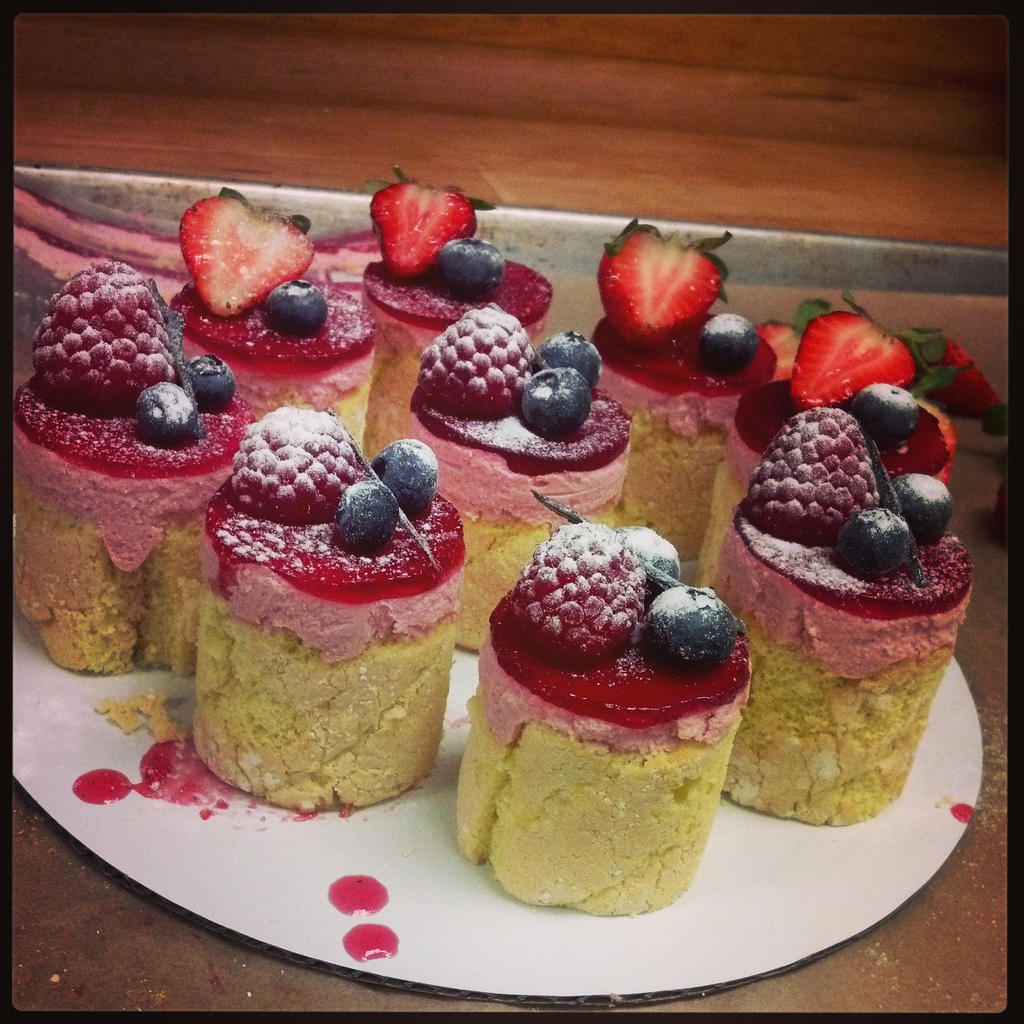 Strawberry Mousse with cranberry and frutis toppin