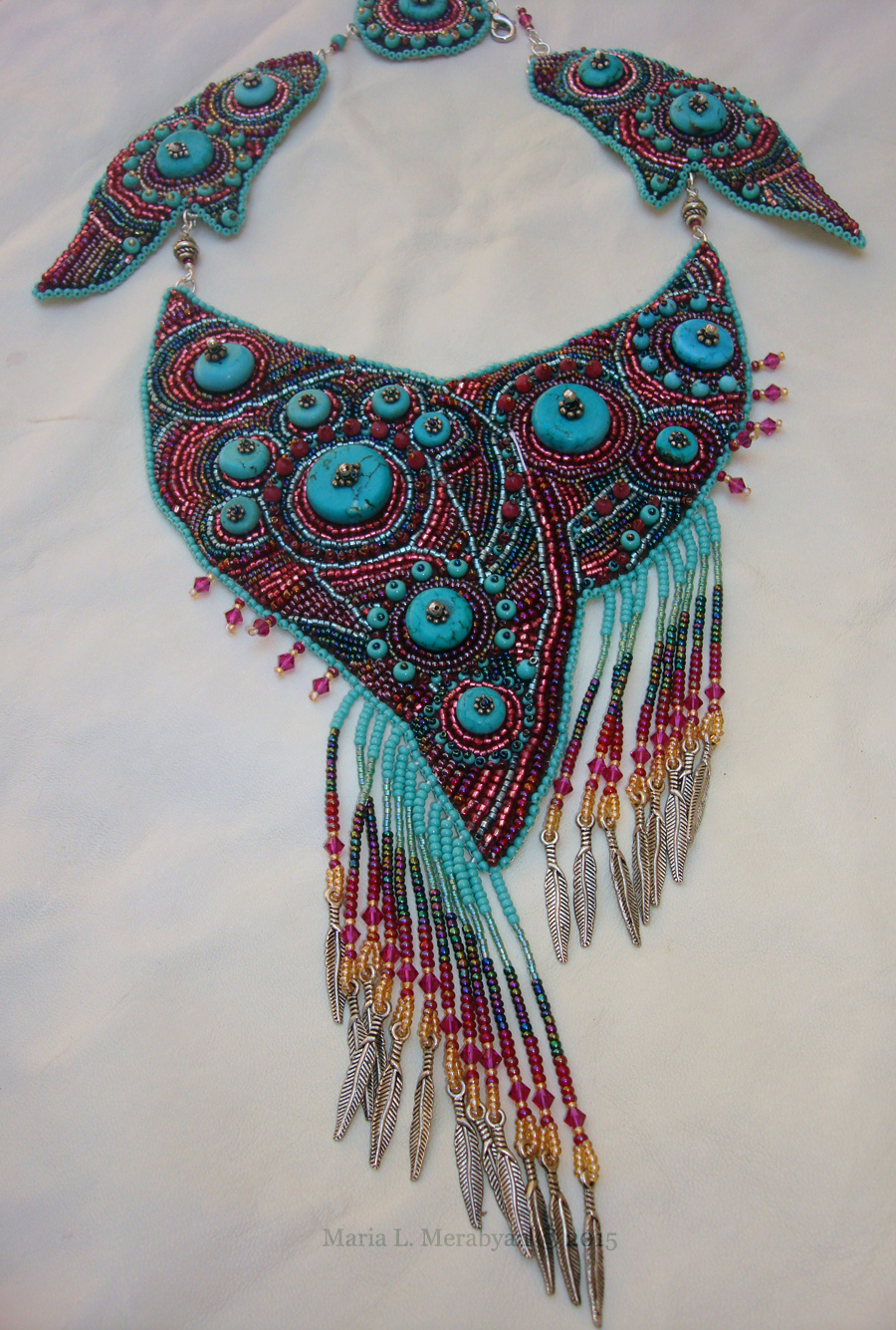 beaded embroidery necklace Turquoise dreams