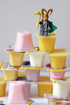 Loki conquers the mountain of pudding