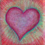 Big pink heart. Abstract drawing in oil pastels. C