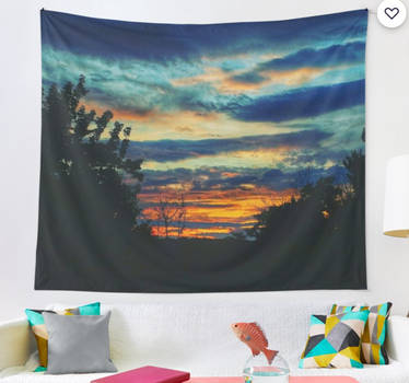 Blue Sunset Wall Tapestry