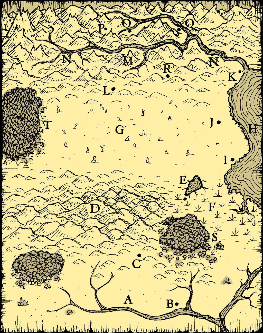 Hand drawn map (Dark Temple) (yellow) by billiambabble