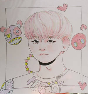 Fanart - Seventeen Woozi  (pink hair)