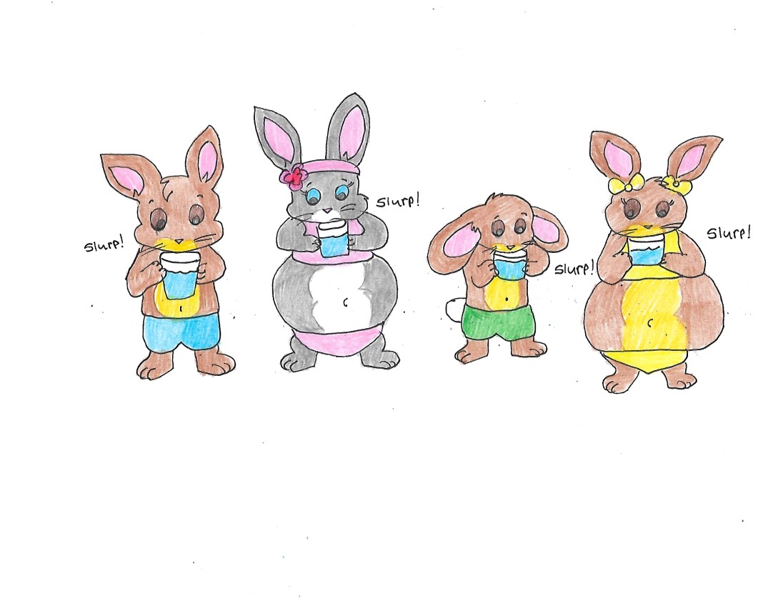 Beach bunnies drinking cups of water by amazingtrixie on DeviantArt