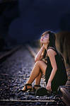 Girl on Rail Tracks v4 by Miztliyuma