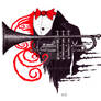 Passion of Trumpet surreal pen ink drawing