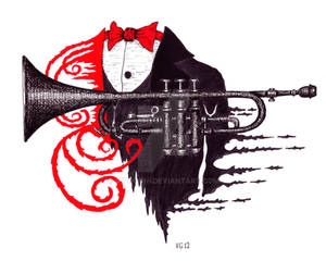 Passion of Trumpet surreal pen ink drawing