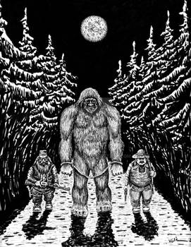 End of Bigfoot pen ink drawing