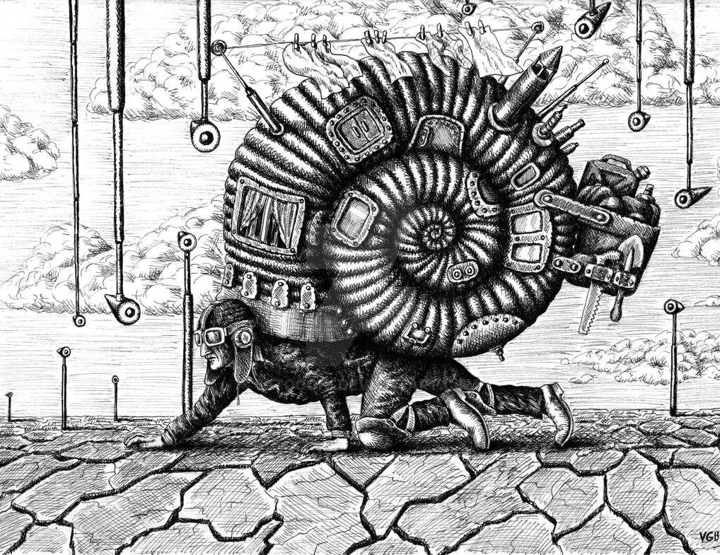 Living in the Shell surreal ink pen drawing by Vitogoni Living in the Shell surreal ink pen drawing by Vitogoni
