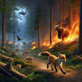 Forest fire and fleeing foxes and bear