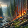 Forest fire and fleeing foxes and bear