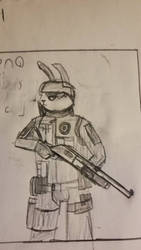 a xeno drawing: with a shotgun 