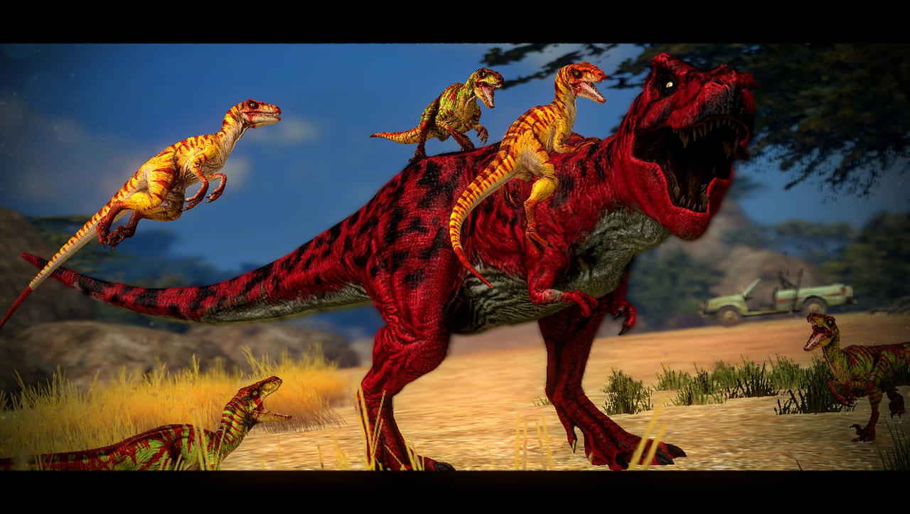 T Rex Raptr T-Rex vs. Raptors by TREX096 on DeviantArt