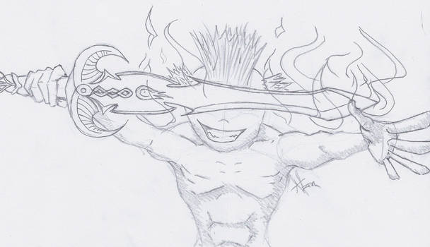 Mohawk man with a firesword