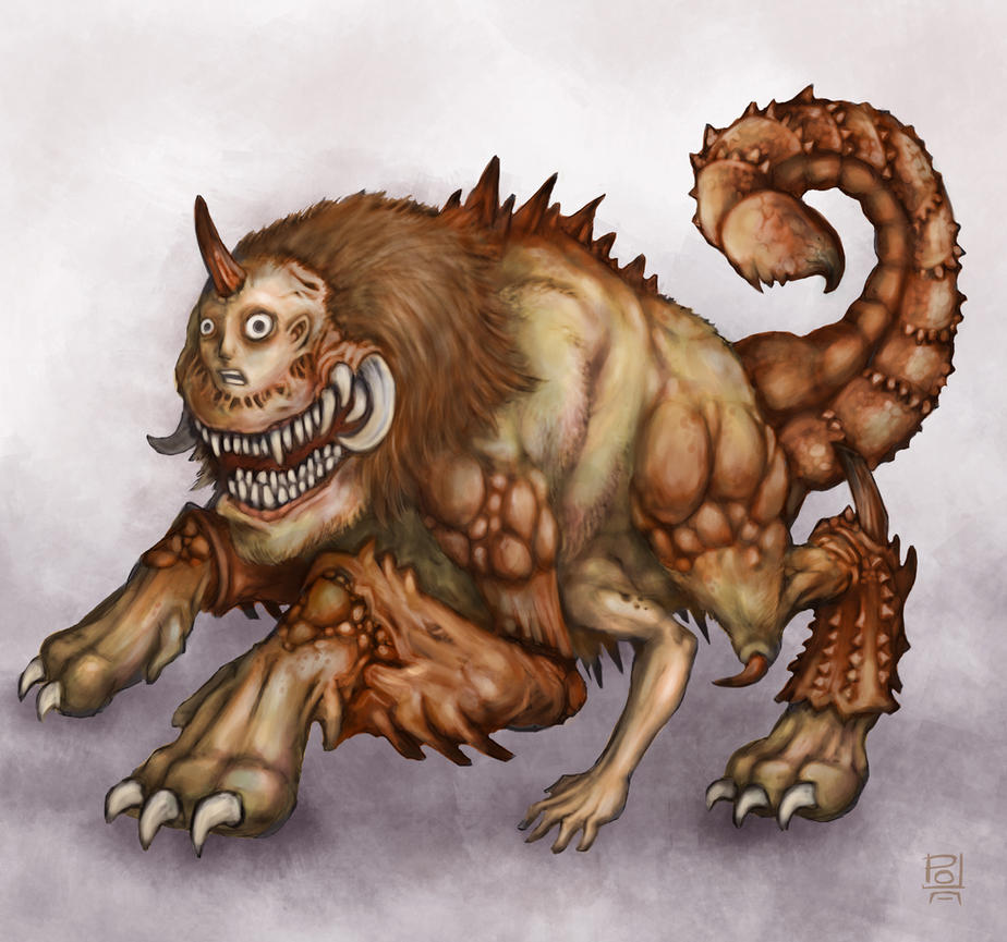 Существо с головой льва и хвостом скорпиона. Химера и Мантикора. Мантикора мифическое существо. Мантикора монстр.