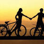Holding Hands Couple with Bicycles Papercut