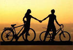 Holding Hands Couple with Bicycles Papercut
