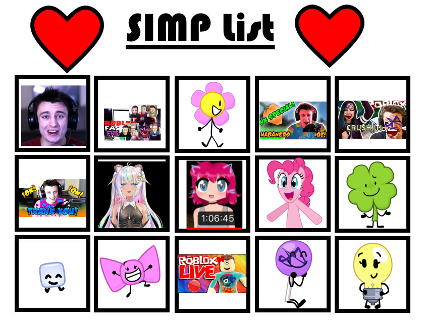 My Simp list by pugleg2004 on DeviantArt