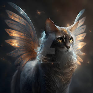 Fantasy Cat With Beautiful Wings Magical