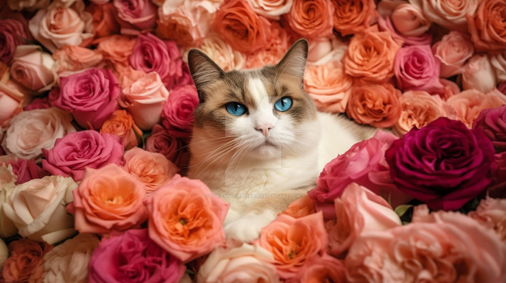 Splendid Cat In A Bed Of Roses by theannoyedpixie on DeviantArt