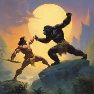 Tarzan wrestling a gorilla