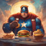 Fat Captain America Eating Burger