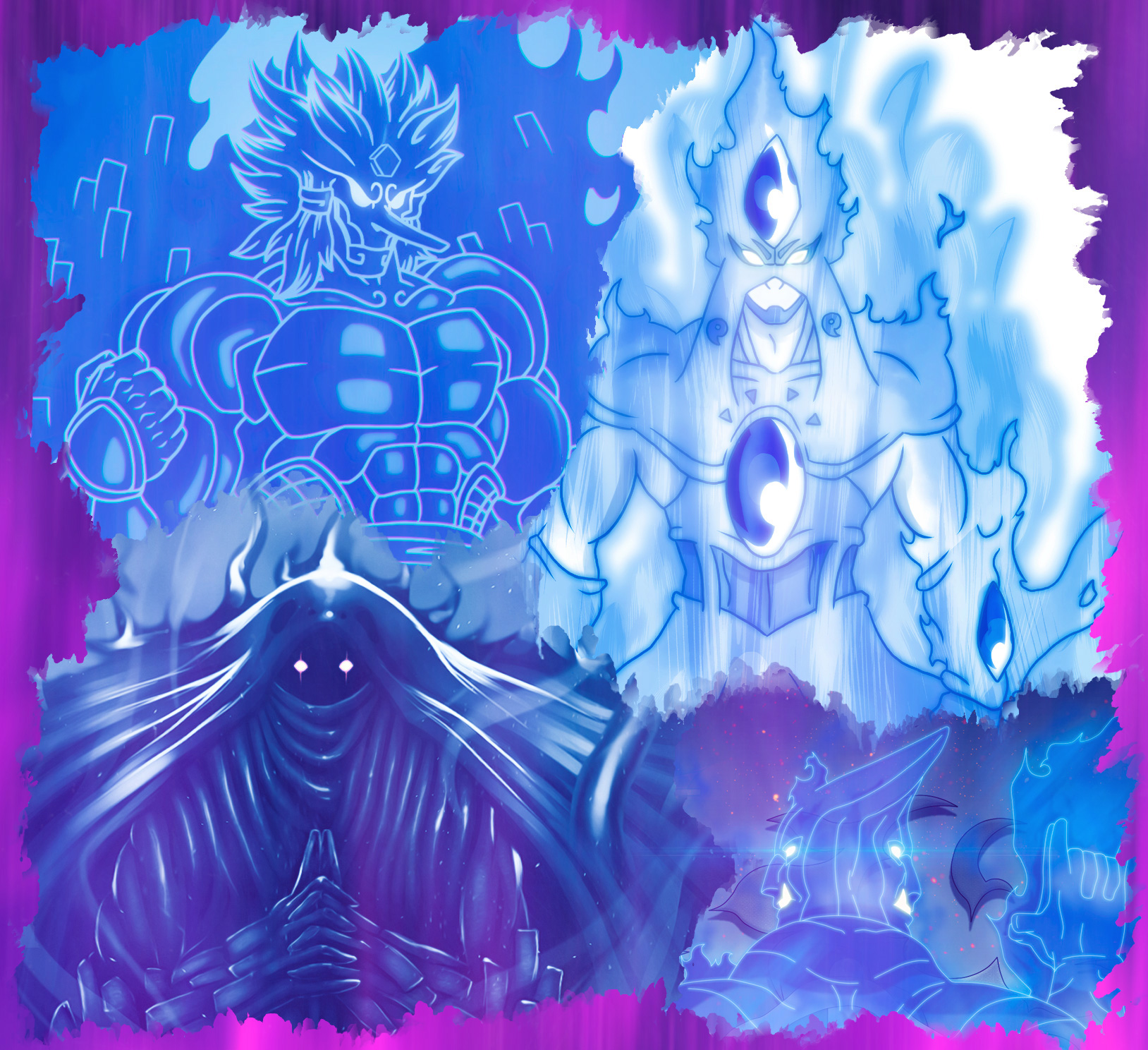 Madara uchiha with susanoo kyuubi against hashirama senju with his sage mod...