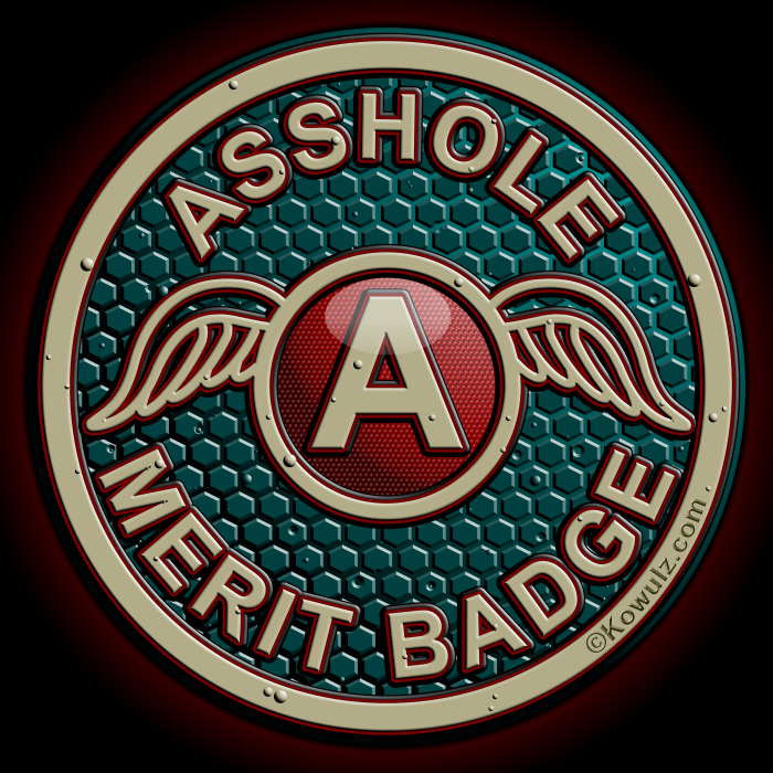 Asshole Merit Badge Turquoise Gold Hectagon