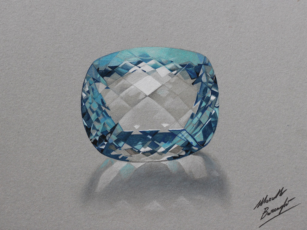 Aquamarine gemstone DRAWING by Marcello Barenghi