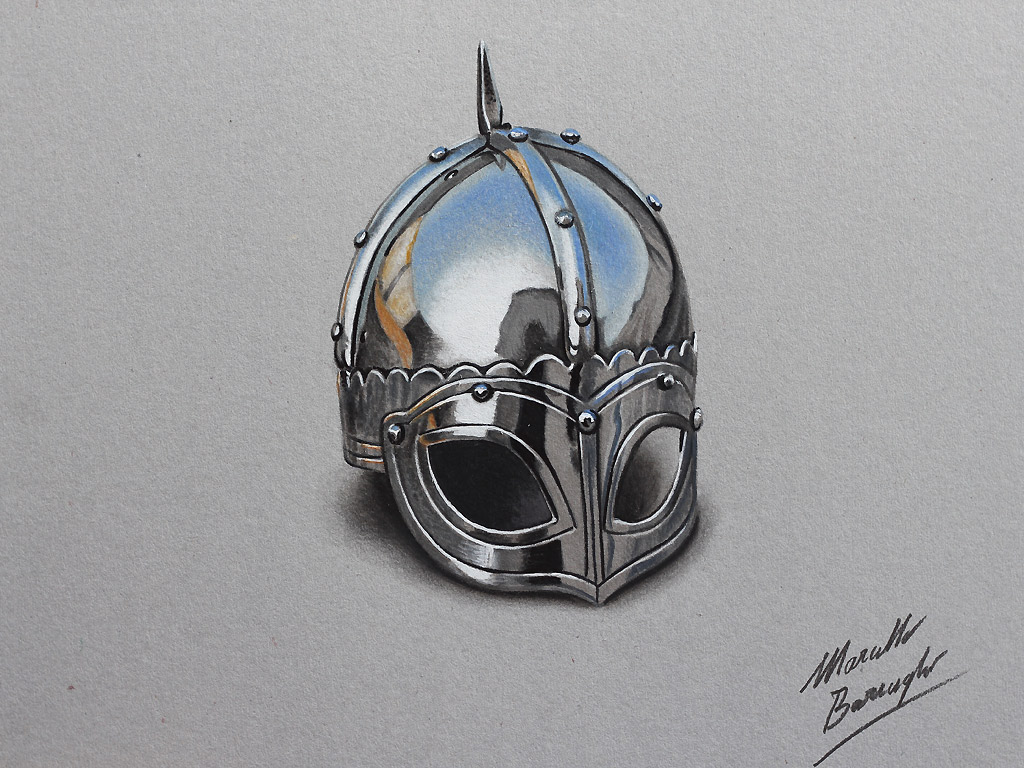 Chrome medieval helmet DRAWING