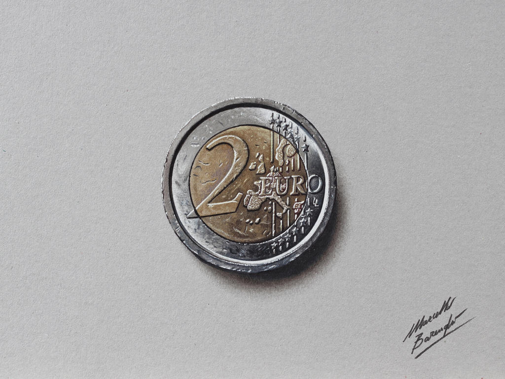 2 euro coin DRAWING by Marcello Barenghi