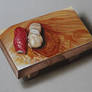 Nigiri sushi on a wooden platter DRAWING