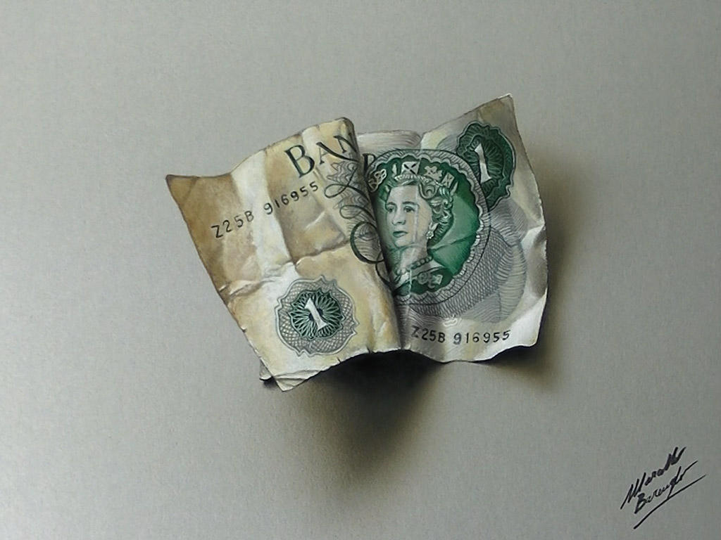 Old One Pound note DRAWING by Marcello Barenghi by marcellobarenghi on ...