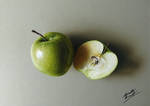 My drawing of a green apple and a half