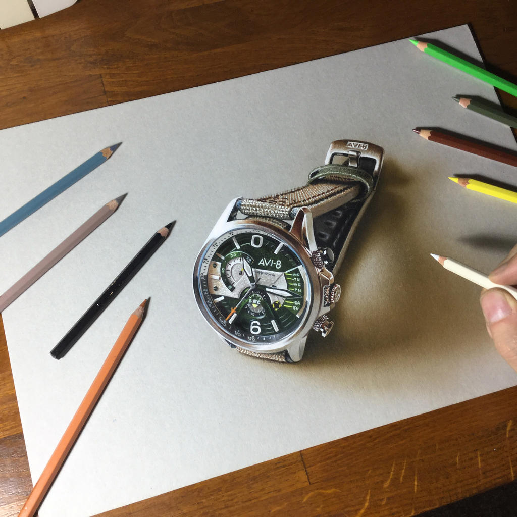 My drawing of the AV-4056 watch from AVI-8