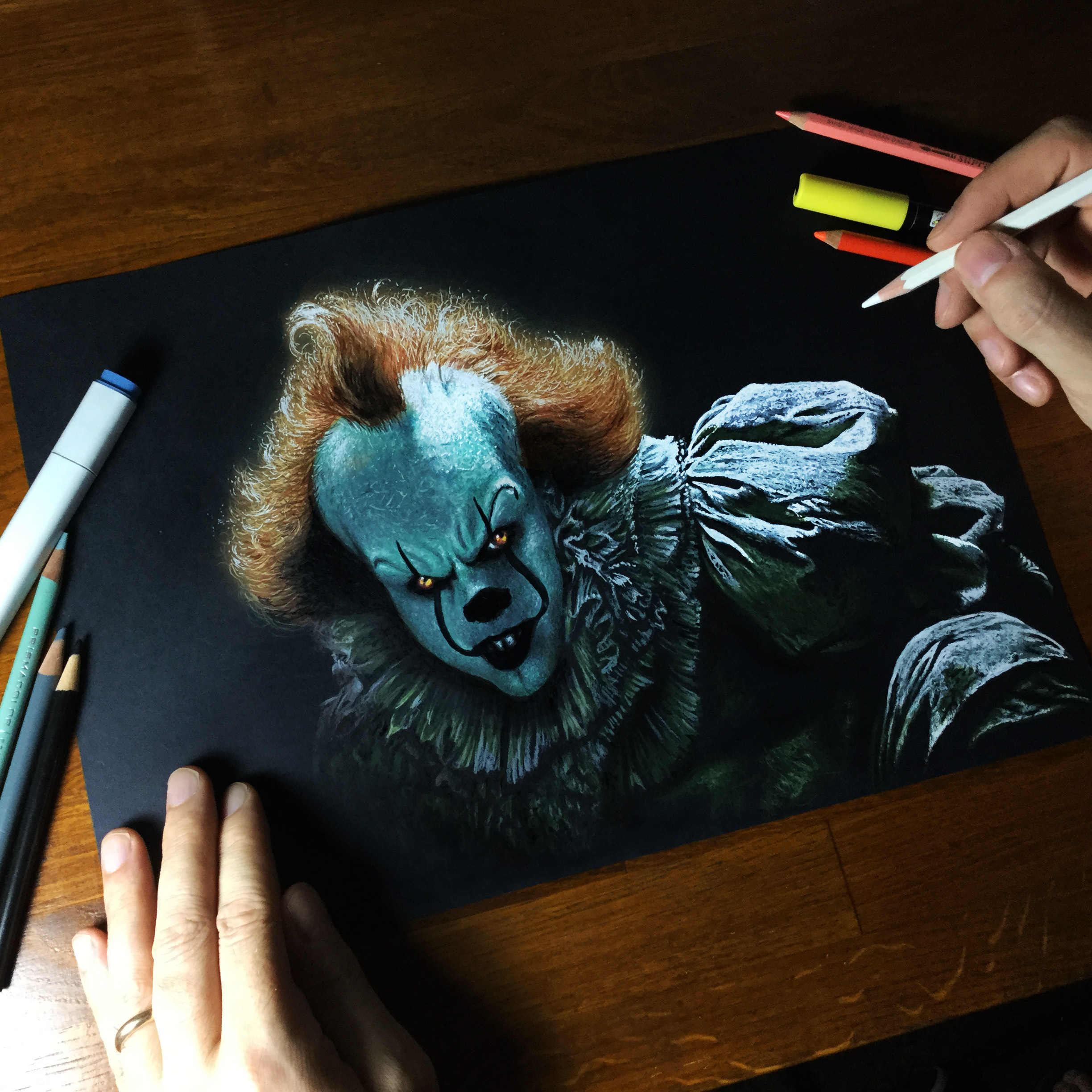 Pennywise Drawing on Black Paper by marcellobarenghi on DeviantArt