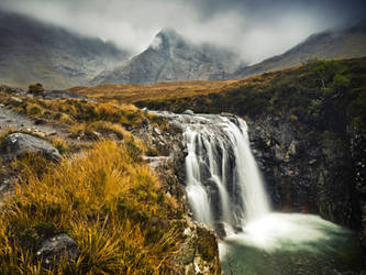 Misty Mountain Waterfall. Isle of Skye - Scotland