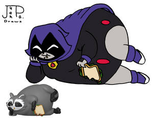 Fat Redraws - Raven with Sandwich