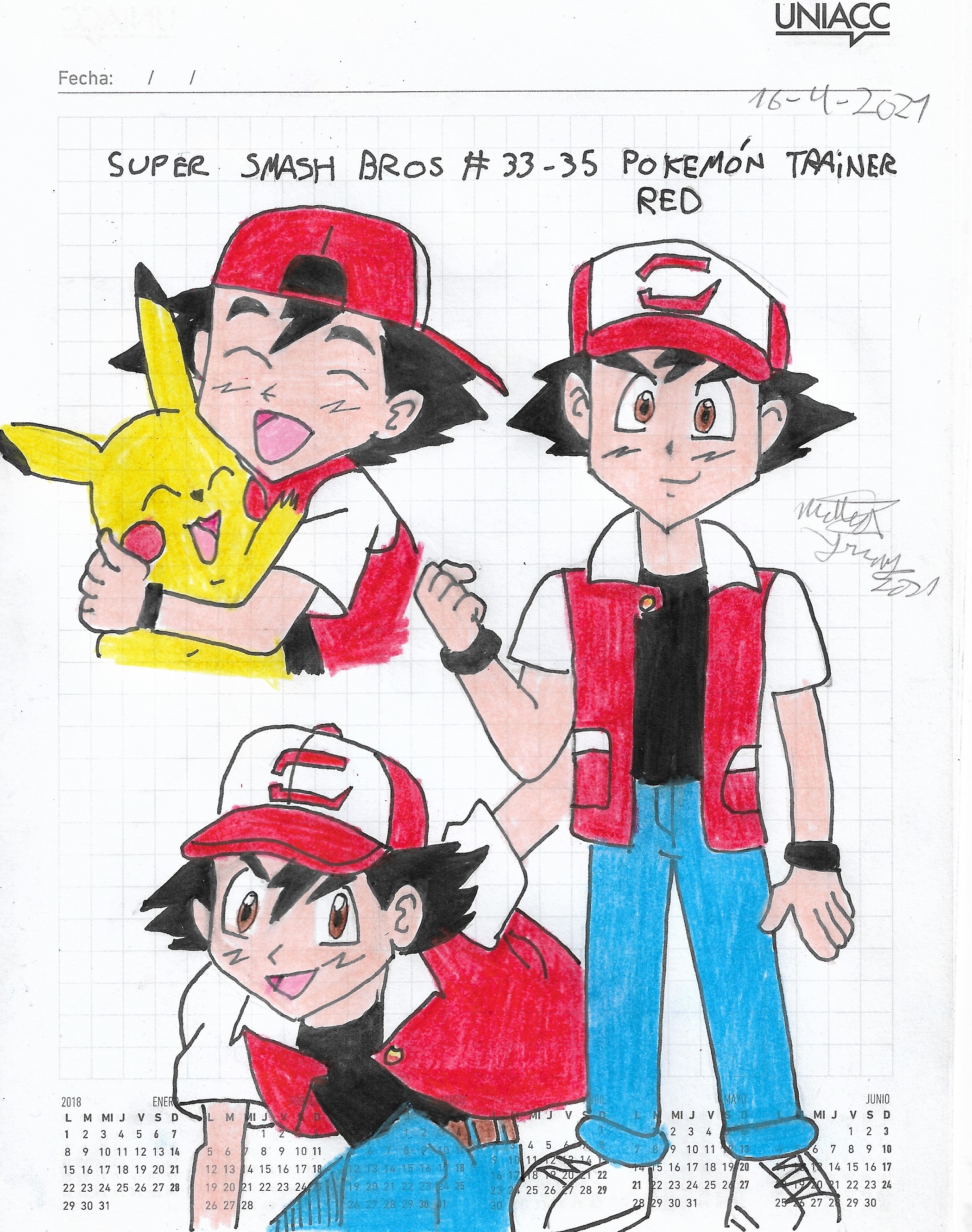 pikachu and red (pokemon and 1 more) drawn by donnpati