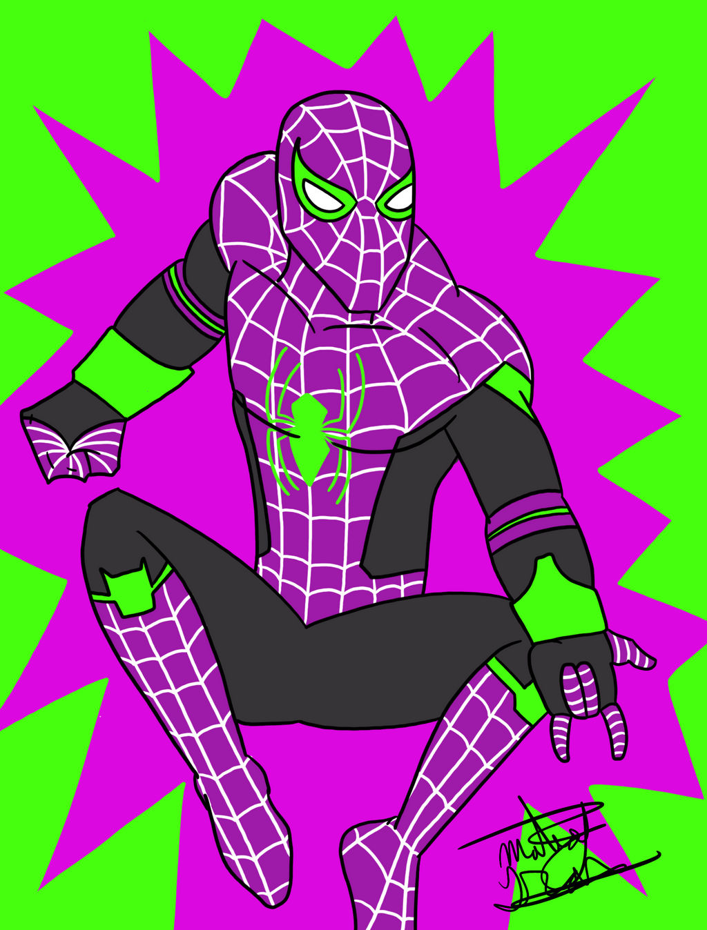 Spider-Man wearing purple and green suit by matiriani28 on DeviantArt