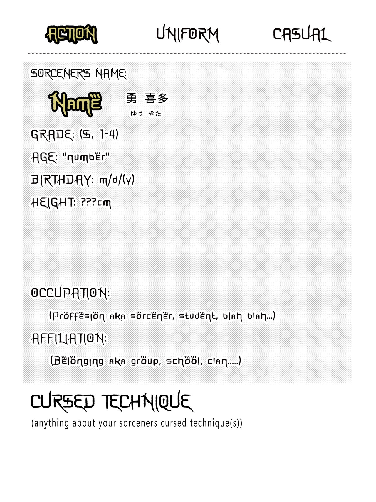 Jjk character sheet template by HiyokoTheOko on DeviantArt Jjk character sheet template by HiyokoTheOko on DeviantArt