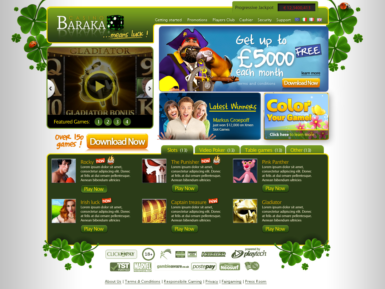 Casino homepage design mockup