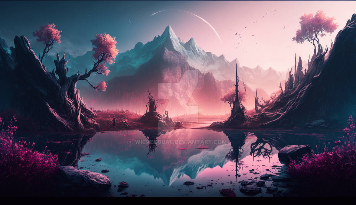 Pink Fantasy Landscape by WickedDual on DeviantArt