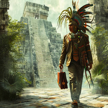 Mayan warrior in a business suite