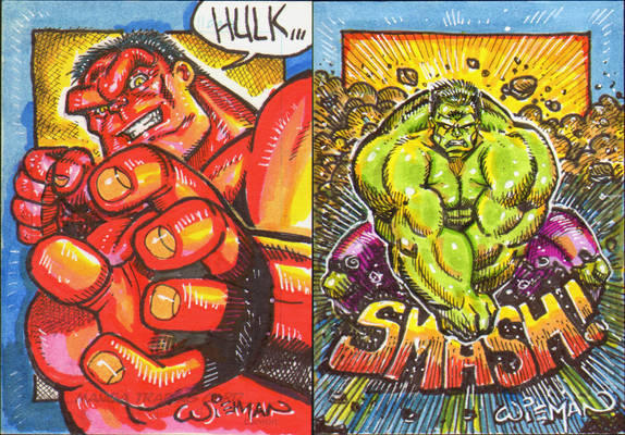 RedHulk GreenHulk Cards by Matt Wieman