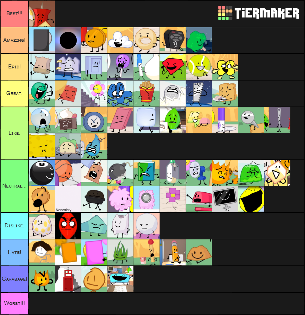 Create a bfdi characters (with hosts) Tier List - TierMaker