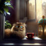 Blue Eyed Brown Persian Cat with Coffee V4