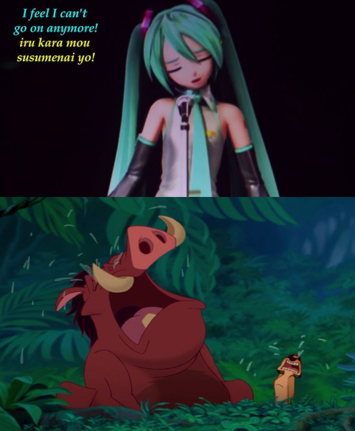 Timon and Pumbaa crying over Miku Song-Glow by FireMufasa417 on DeviantArt