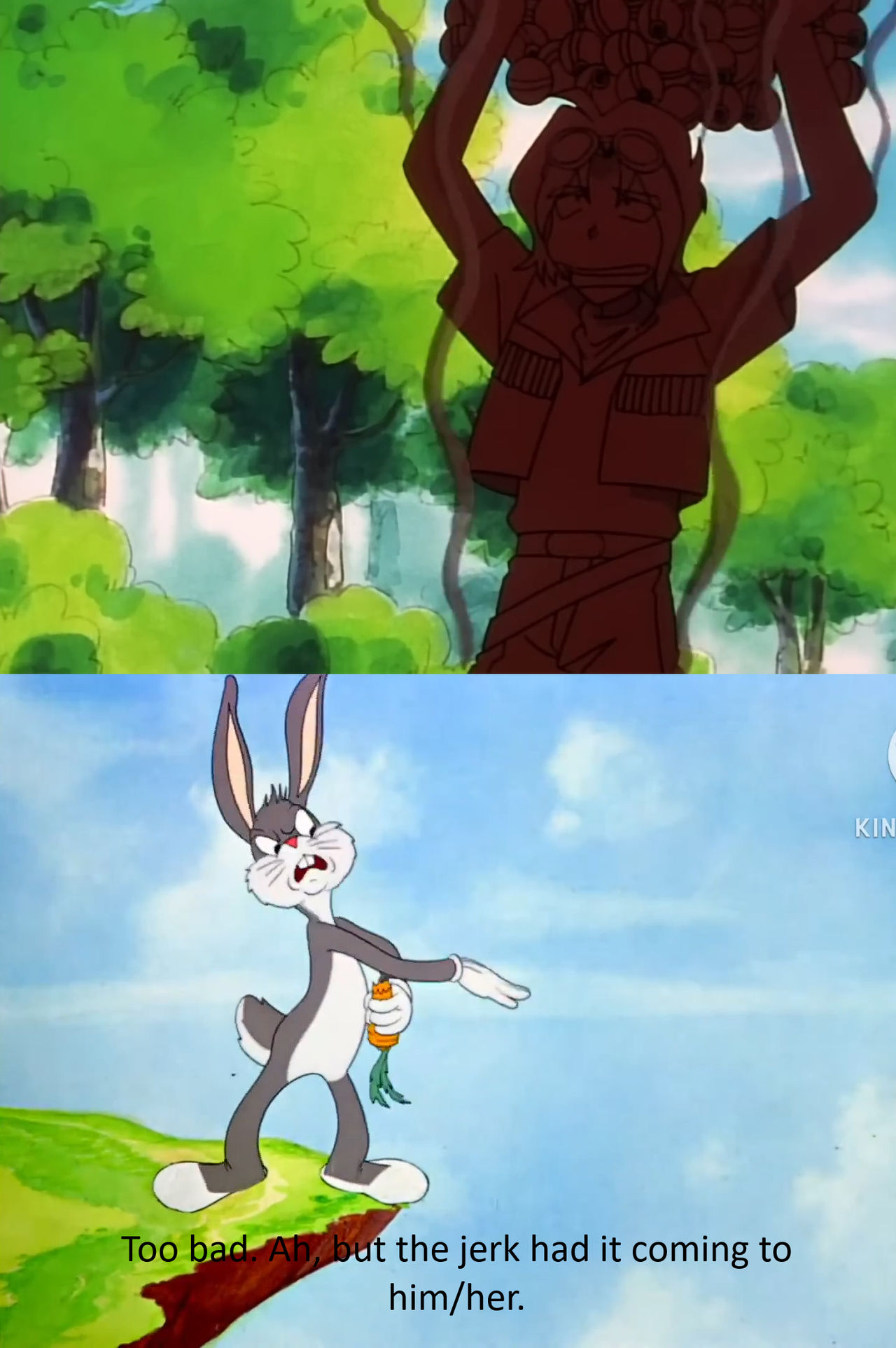 Bugs Bunny reacts to Damian's defeat