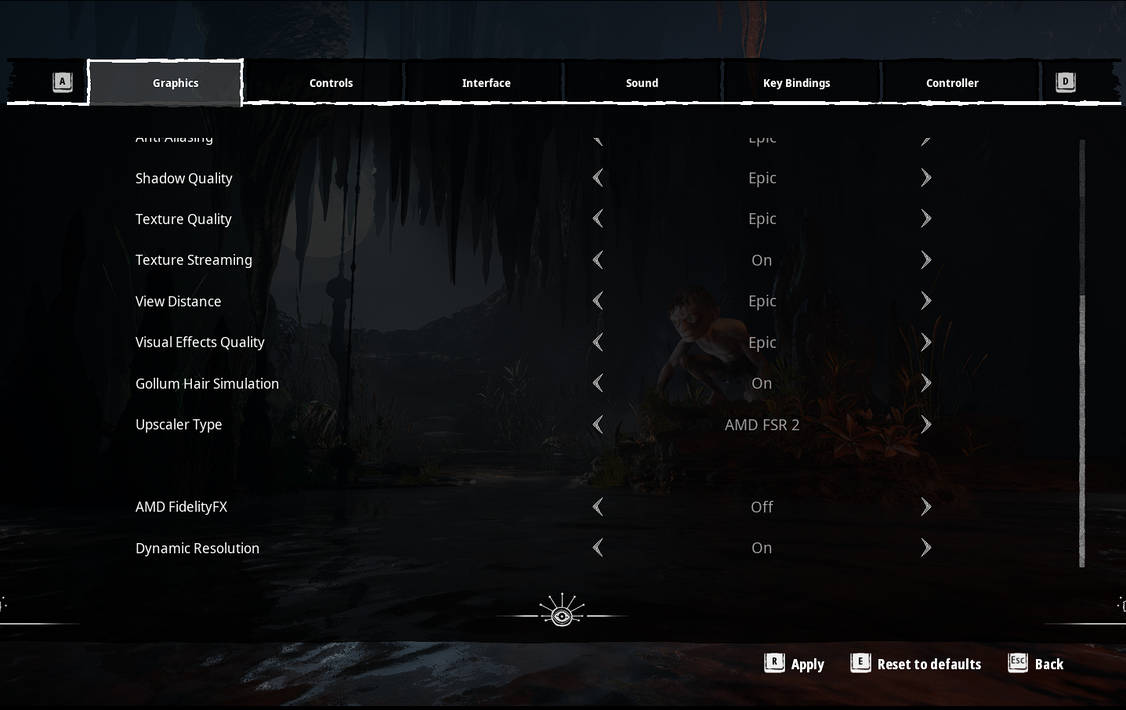 Game settings menu showing visual settings